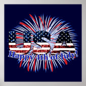 US-Glitzer mit Textflagge Feuerwerk am 4. Juli Poster (Vorne)