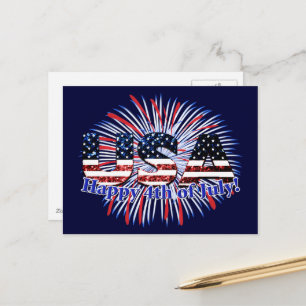 US-Glitzer mit Textflagge Feuerwerk am 4. Juli Postkarte