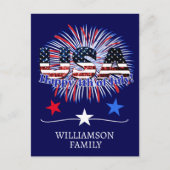 US-Glitzer mit Textflagge Feuerwerk am 4. Juli Postkarte (Vorderseite)