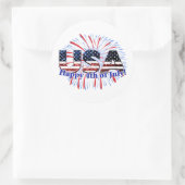 US-Glitzer mit Textflagge Feuerwerk am 4. Juli Runder Aufkleber (Tasche)