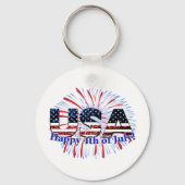 US-Glitzer mit Textflagge Feuerwerk am 4. Juli Schlüsselanhänger (Rückseite)