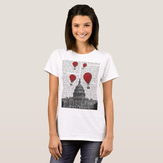 US-Hauptstadt Gebäude und Red Hot Air Balloons T-Shirt (Vorne ganz)