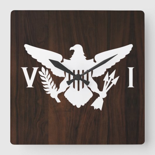 US-Jungfrau Flaggen Weißes und dunkles Holz Quadratische Wanduhr (Vorderseite)