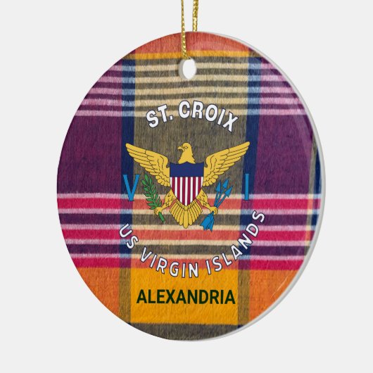 US Jungfrau Islands Flag St. Croix Madras Kariert Keramik Ornament (Links)