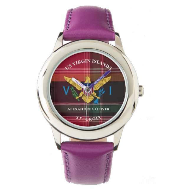 US Jungfrau Islands Flag St. Croix USVI Madras Armbanduhr (Vorderseite)
