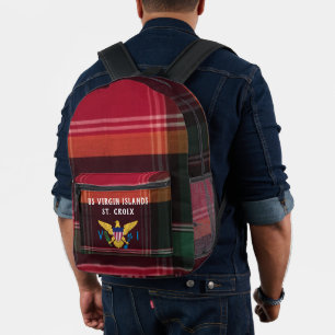 US Jungfrau Islands Flag St. Croix USVI Madras Bedruckter Rucksack