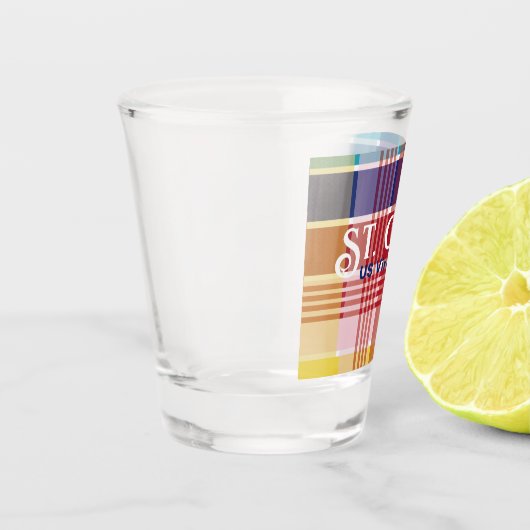 US Jungfrau Islands St. Croix USVI Madras Schnapsglas (Links)