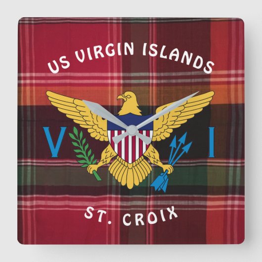 US Jungfrau Islands USVI Flag St. Croix Madras Quadratische Wanduhr (Vorderseite)