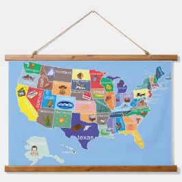 US-Karte für Kinder an der Mauer Wandteppich Mit Holzrahmen