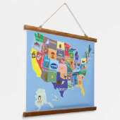 US-Karte für Kinder an der Mauer Wandteppich Mit Holzrahmen (Gewinkelt)