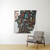US-Karte: Illustriertes Poster Wandteppich (Beispiel (Horizontal))
