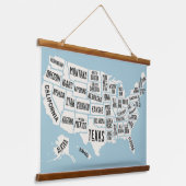 US-Karte mit den Staaten Mauer Wandteppich Mit Holzrahmen (Gewinkelt)