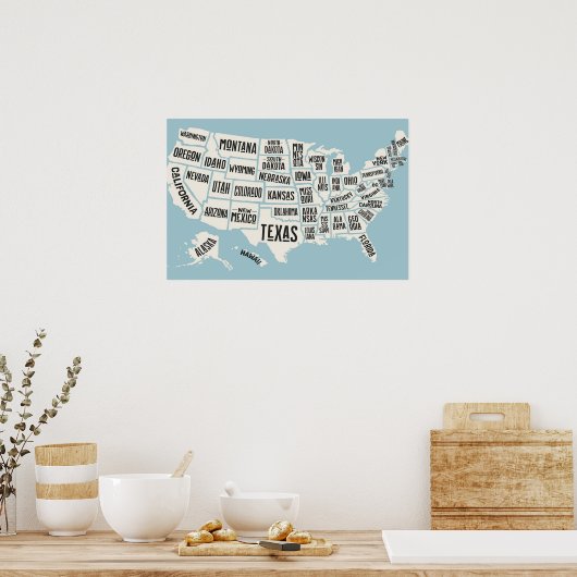 US-Karte mit Staat-Namen United Staaten Poster (Küche)
