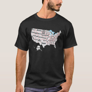 US-Karte mit Staatsnamen und Grenz-USA-Karte T-Shirt