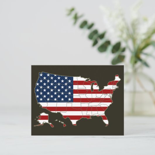 US-Karte und Flagge Postkarte (Stehend Vorderseite)