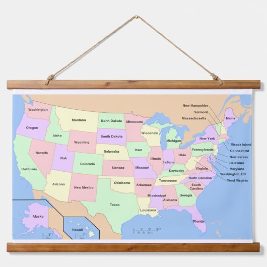 US-Karte Wandteppich Mit Holzrahmen (Vorne)