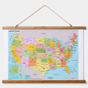 US-Kartenmauer Wandteppich Mit Holzrahmen