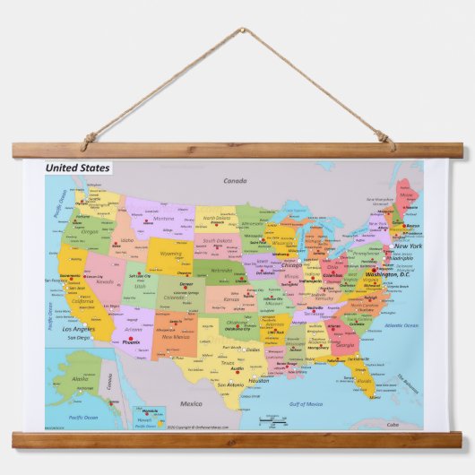US-Kartenmauer Wandteppich Mit Holzrahmen (Vorne)