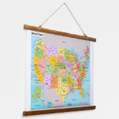 US-Kartenmauer Wandteppich Mit Holzrahmen (Gewinkelt)