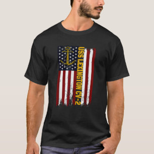 US Lexington CV 2 Aircraft Carrier American Flag T-Shirt