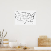 US Map Blank Kontur United Staaten Poster (Küche)