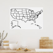 US Map Blank Kontur United Staaten Poster (Küche)