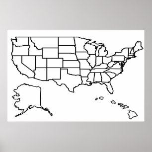 US Map Blank Kontur United Staaten Poster