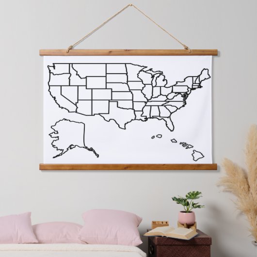 US Map Blank Kontur United Staaten Wandteppich Mit Holzrahmen (Schlafzimmer)