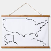 US Map Blank Kontur United Staaten Wandteppich Mit Holzrahmen (Vorne)