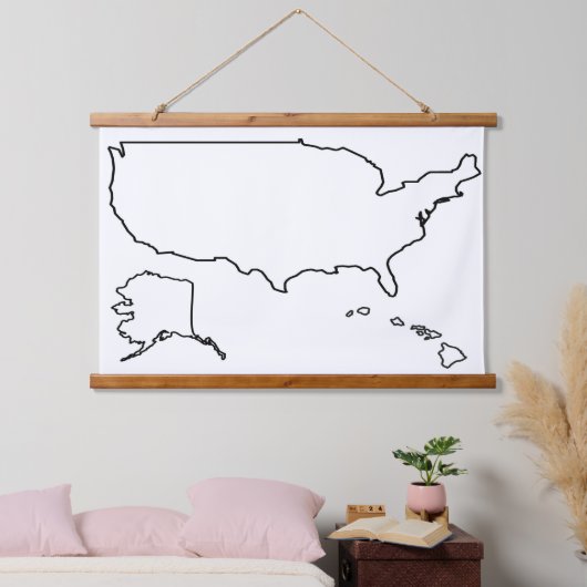 US Map Blank Kontur United Staaten Wandteppich Mit Holzrahmen (Schlafzimmer)
