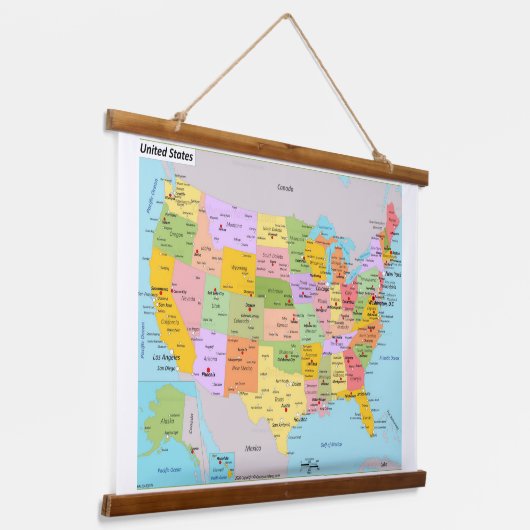 US Map Wall Wandteppich Mit Holzrahmen (Gewinkelt)