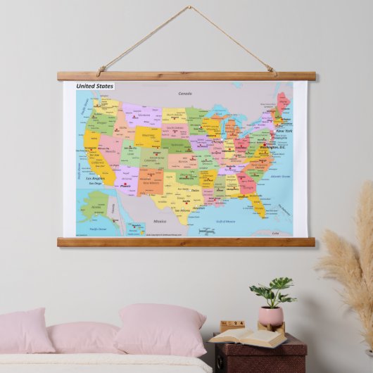 US Map Wall Wandteppich Mit Holzrahmen (Schlafzimmer)