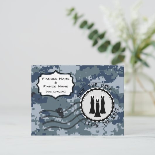 US MARINE Navy Save the Date & Gowns Ankündigungspostkarte (Stehend Vorderseite)