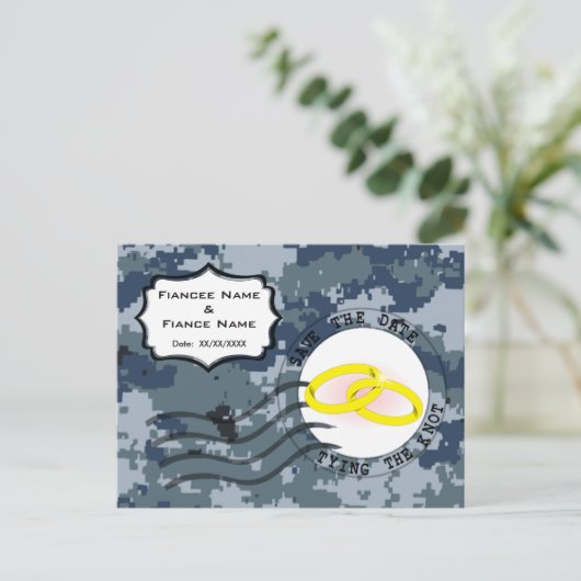 US MARINE Navy Save the Date & Rings Ankündigungspostkarte (Stehend Vorderseite)