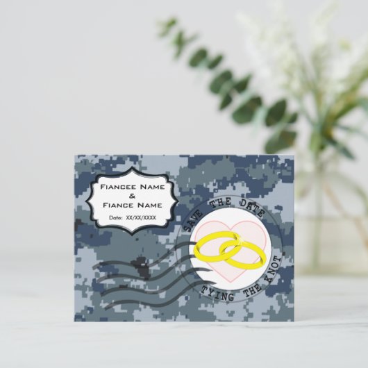 US MARINE Navy Save the Date & Rings Ankündigungspostkarte (Stehend Vorderseite)