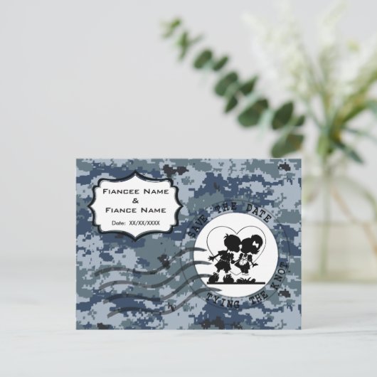 US MARINE Navy Save the Date und Couple Ankündigungspostkarte (Stehend Vorderseite)