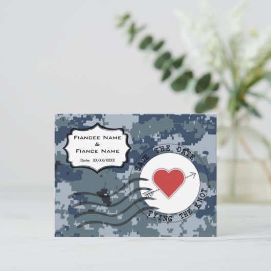 US MARINE Navy Save the Date und Herz Ankündigungspostkarte (Stehend Vorderseite)