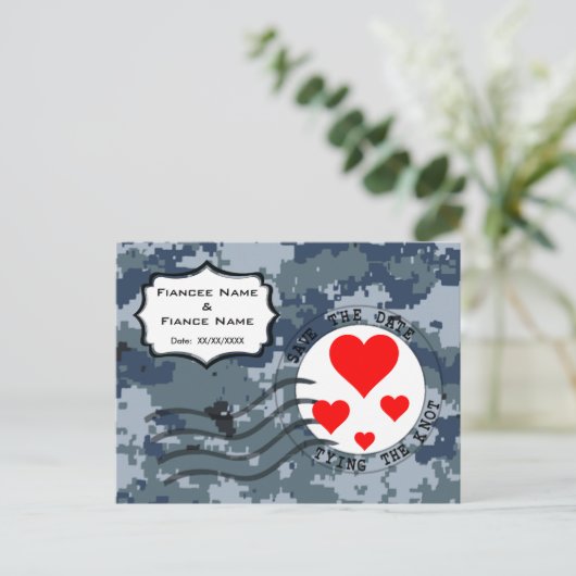 US MARINE Navy Save the Date und Herz Ankündigungspostkarte (Stehend Vorderseite)