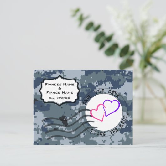 US MARINE Navy Save the Date und Herz Ankündigungspostkarte (Stehend Vorderseite)