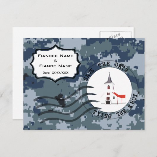 US MARINE Navy Save the Date und Hochzeitskapelle Ankündigungspostkarte (Vorne/Hinten)