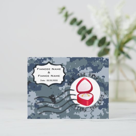 US MARINE Navy Save the Date und Ring Ankündigungspostkarte (Stehend Vorderseite)