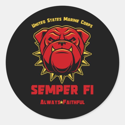 US Marines Bulldog Mascot Semper Fi Runder Aufkleber (Vorderseite)