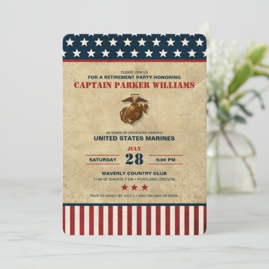 US Marines Corps Retirement Party Einladung (Stehend Vorderseite)