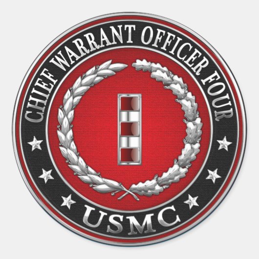 US-Marines: Hauptbefehl Vier (USMC CWO-4) [3D] Runder Aufkleber (Vorderseite)