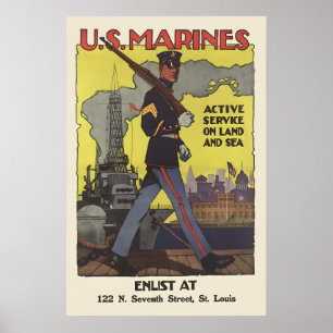 US Marines im aktiven Dienst zu Land, zu Wasser un Poster
