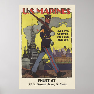 US Marines im aktiven Dienst zu Land, zu Wasser un Poster