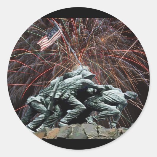 US Marines War Memorial Iwo Jima Fireworks Runder Aufkleber (Vorderseite)