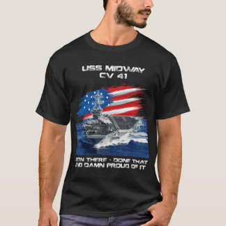US Midway CV 41 Aircraft Carrier Veteran USA Flag T-Shirt