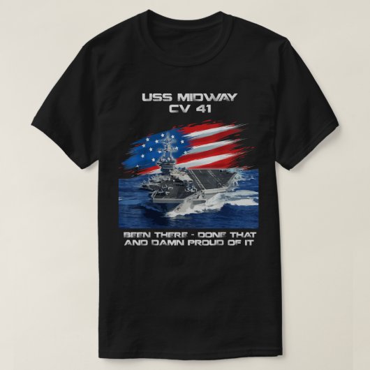 US Midway CV 41 Aircraft Carrier Veteran USA Flag T-Shirt (Design vorne)