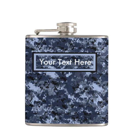 US Military Blue Camouflage 6 oz Flask Flachmann (Vorderseite)